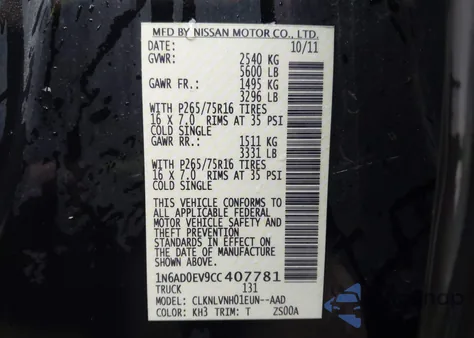 2012 Nissan Frontier Pro-4X from USA, damaged, VIN 1N6AD0EV9CC407781